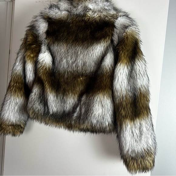 One Way Brown Tan Black Faux Fur Y2K Vintage Inspired Zip Front Jacket NWOT 6 - Picture 9 of 16